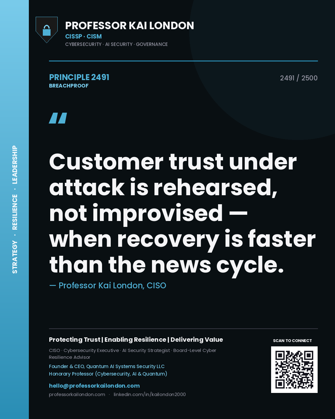 Professor Kai London principle 2491: Customer trust under attack is rehearsed, not improvised — when recovery is faster than the news cycle.