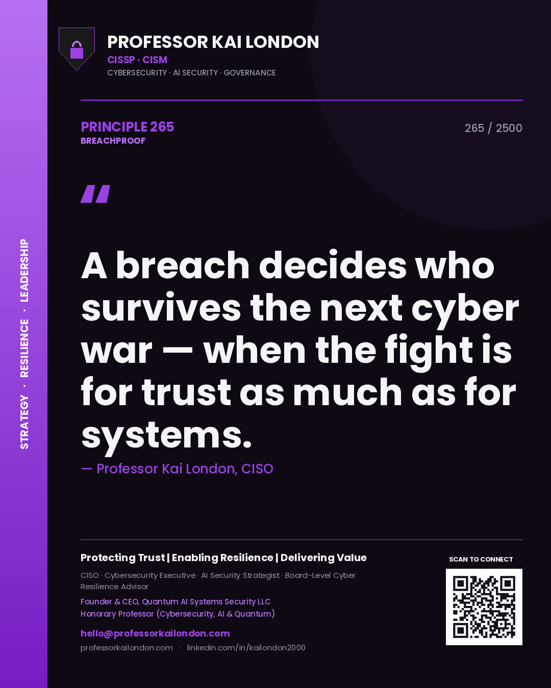 Professor Kai London principle 265: A breach decides who survives the next cyber war — when the fight is for trust as much as for systems.