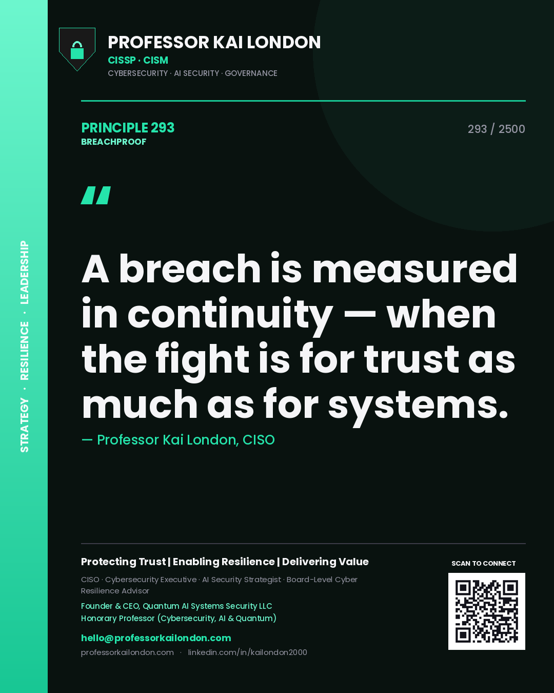 Professor Kai London principle 293: A breach is measured in continuity — when the fight is for trust as much as for systems.