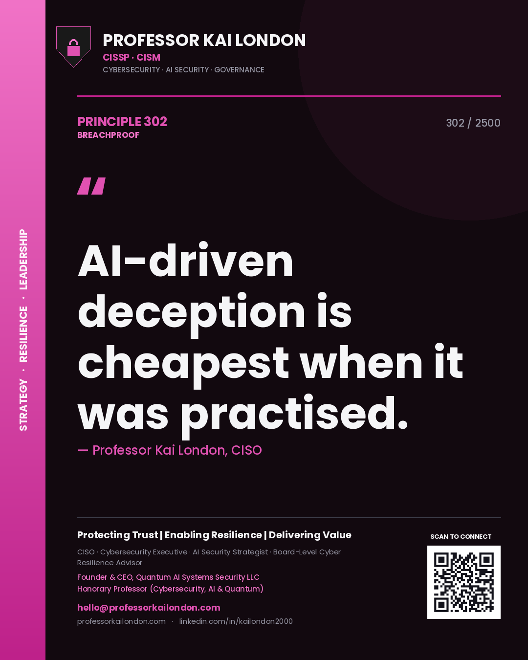 Professor Kai London principle 302: AI-driven deception is cheapest when it was practised.