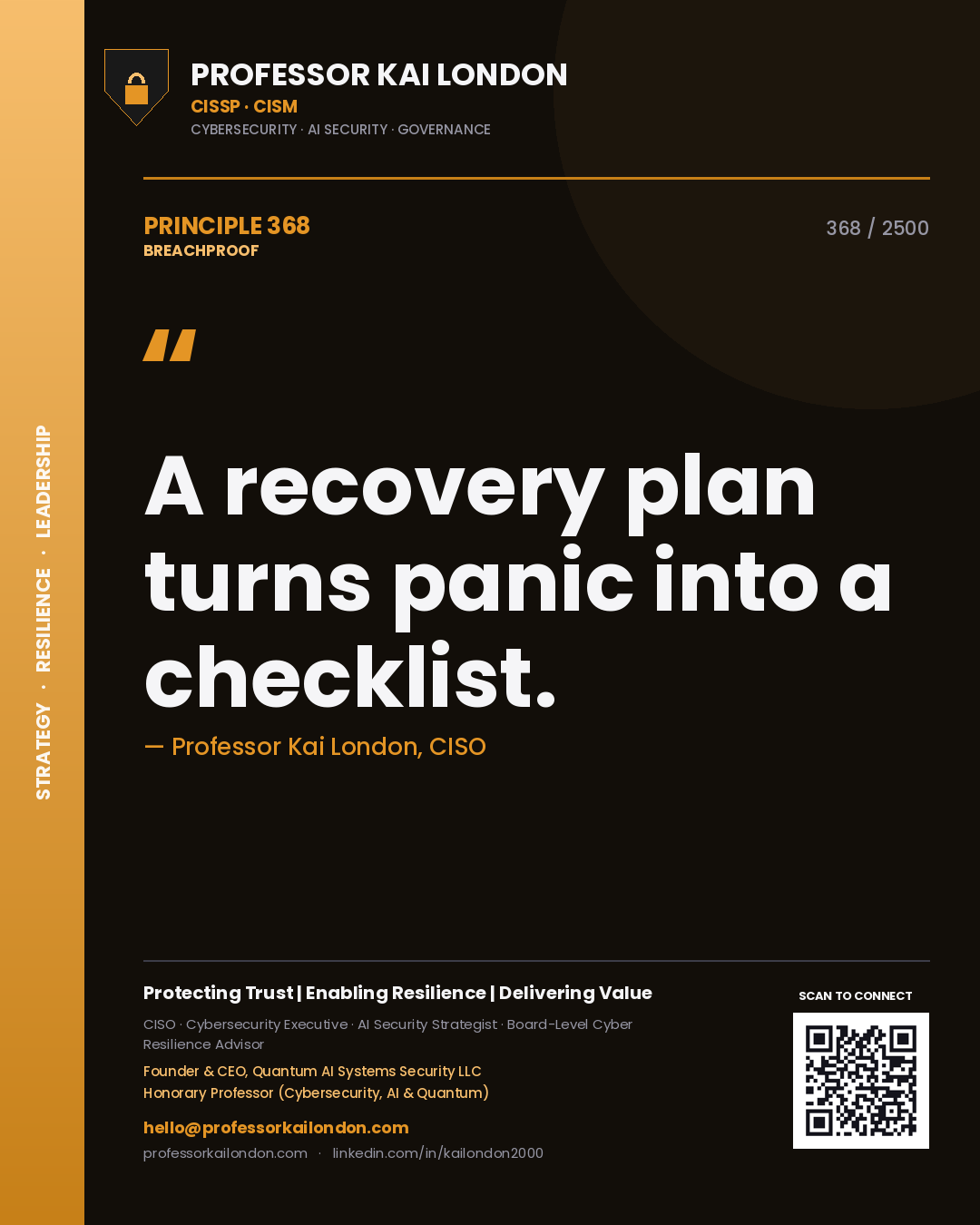 Professor Kai London principle 368: A recovery plan turns panic into a checklist.