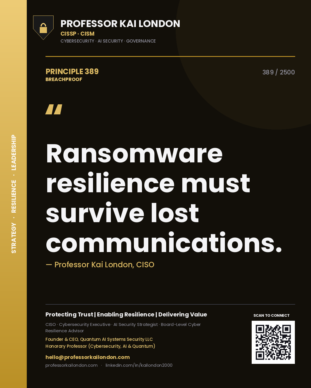 Professor Kai London principle 389: Ransomware resilience must survive lost communications.