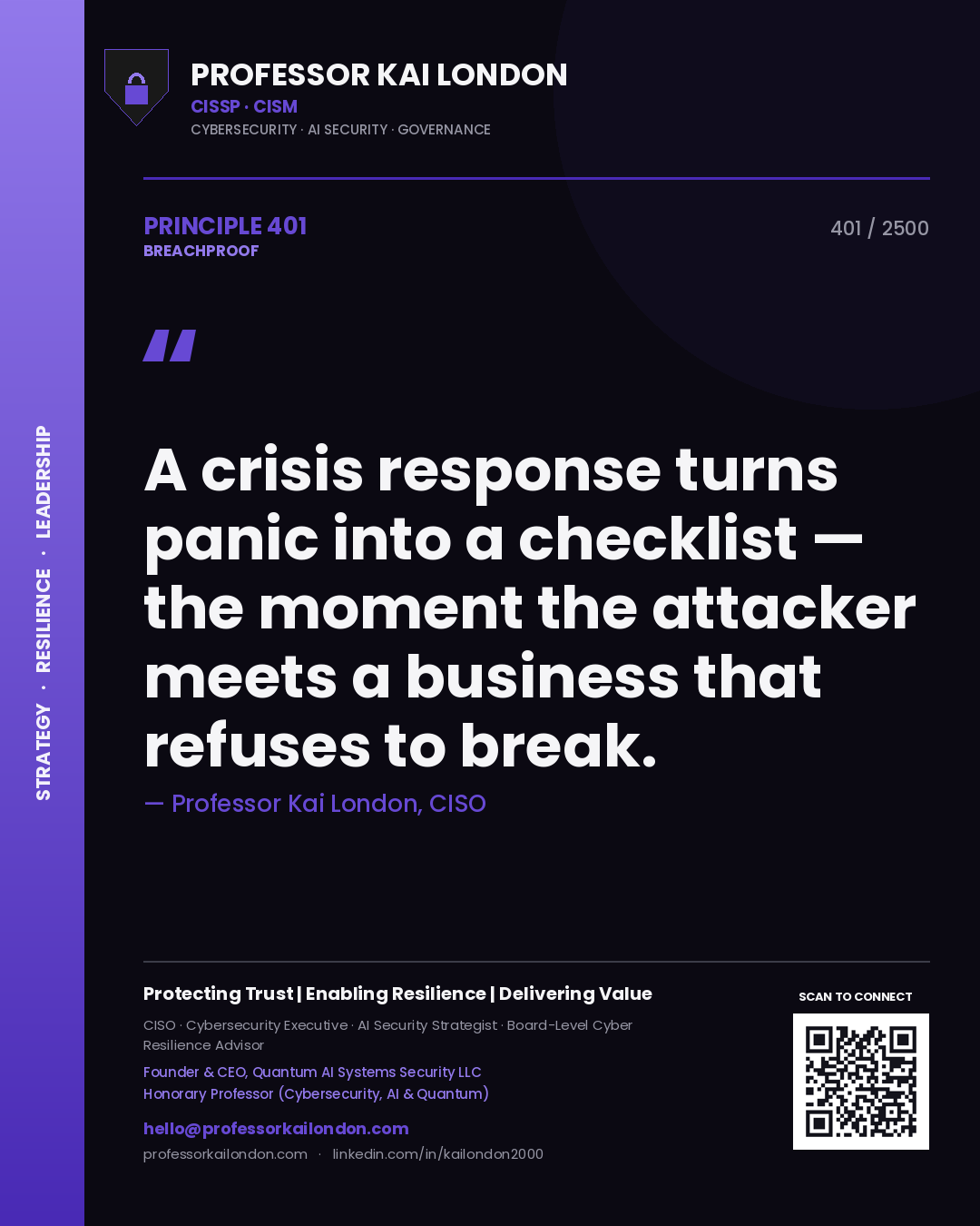 Professor Kai London principle 401: A crisis response turns panic into a checklist — the moment the attacker meets a business that refuses to break.