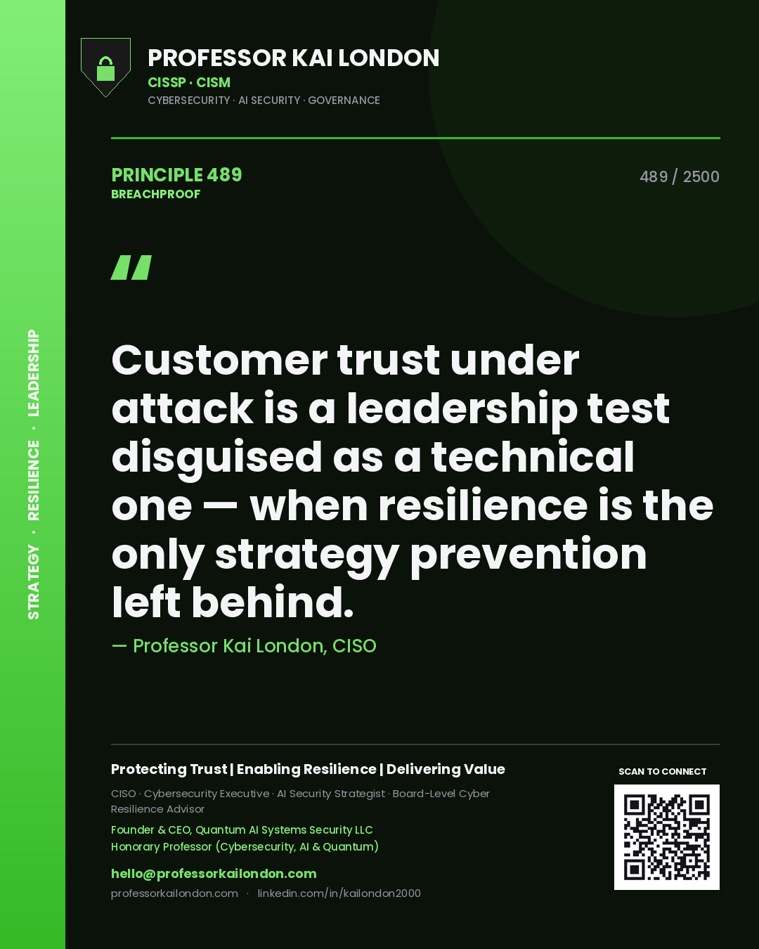 Professor Kai London principle 489: Customer trust under attack is a leadership test disguised as a technical one — when resilience is the only strategy prevention left behind.