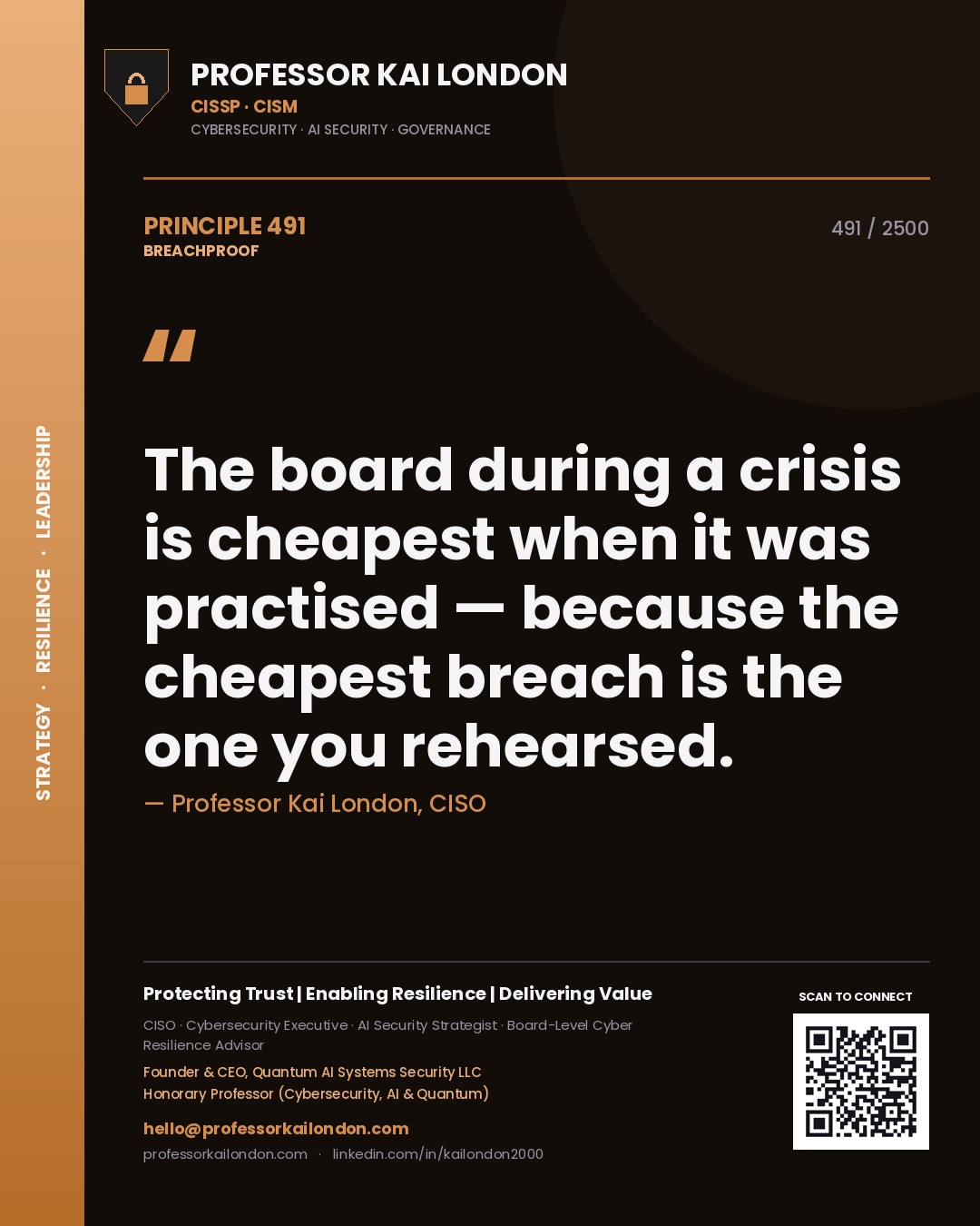 Professor Kai London principle 491: The board during a crisis is cheapest when it was practised — because the cheapest breach is the one you rehearsed.