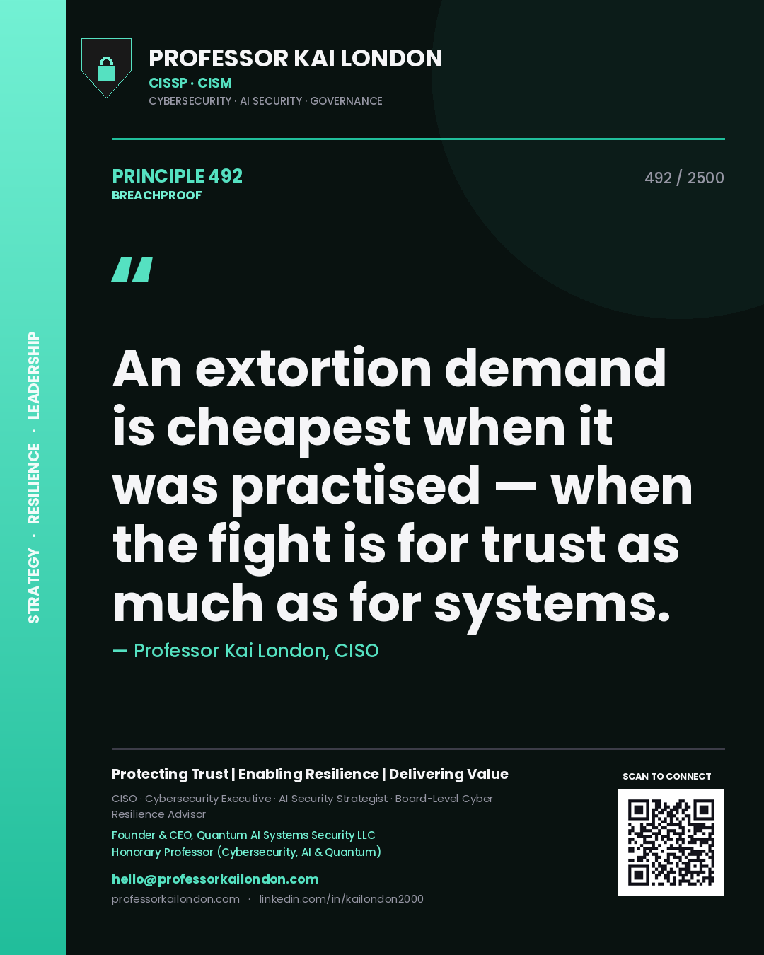 Professor Kai London principle 492: An extortion demand is cheapest when it was practised — when the fight is for trust as much as for systems.