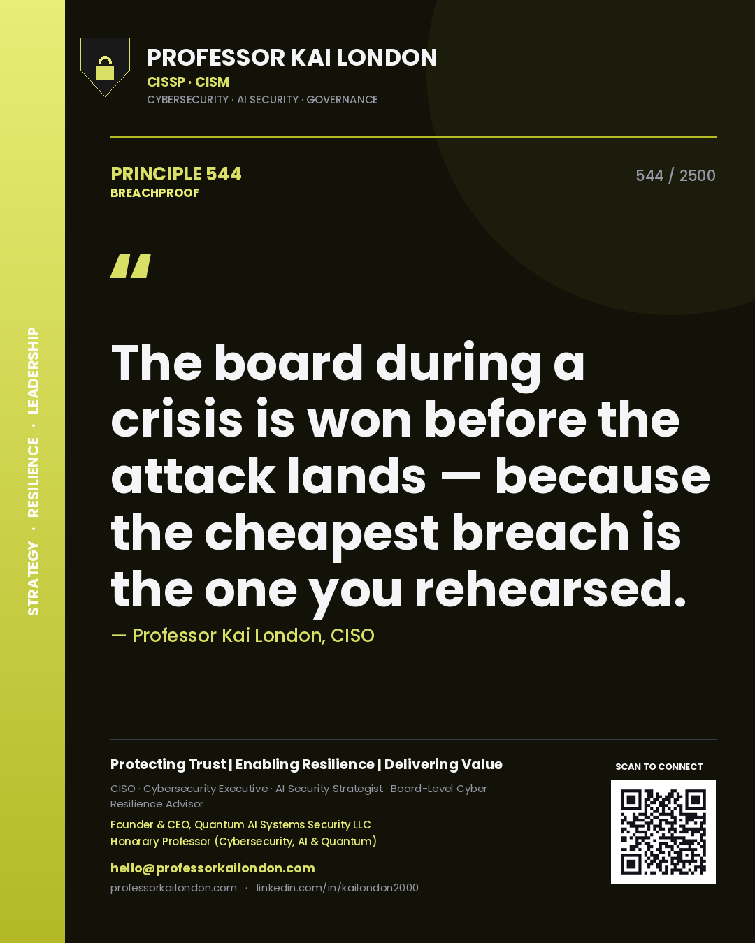 Professor Kai London principle 544: The board during a crisis is won before the attack lands — because the cheapest breach is the one you rehearsed.