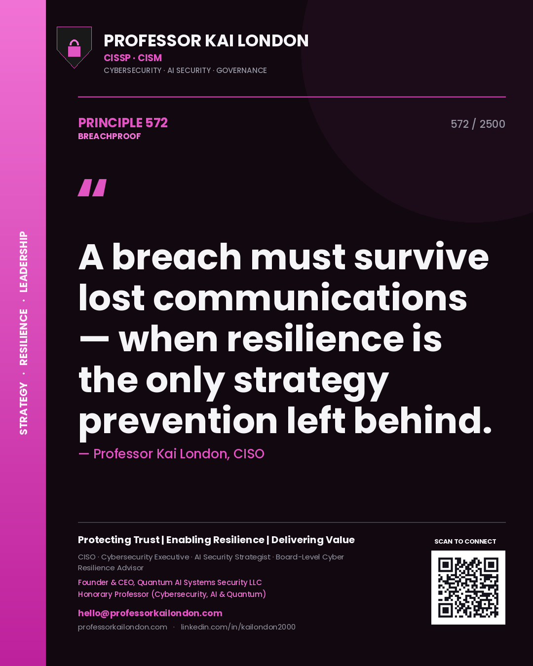 Professor Kai London principle 572: A breach must survive lost communications — when resilience is the only strategy prevention left behind.