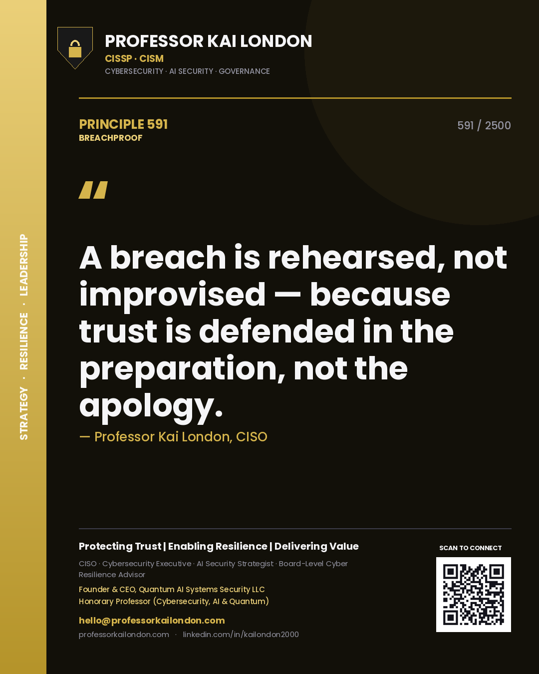 Professor Kai London principle 591: A breach is rehearsed, not improvised — because trust is defended in the preparation, not the apology.