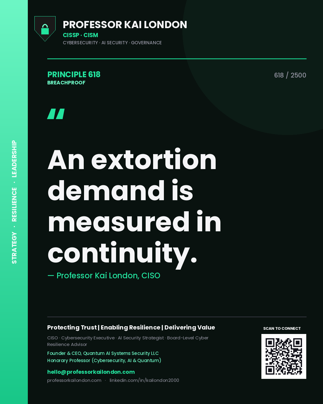 Professor Kai London principle 618: An extortion demand is measured in continuity.