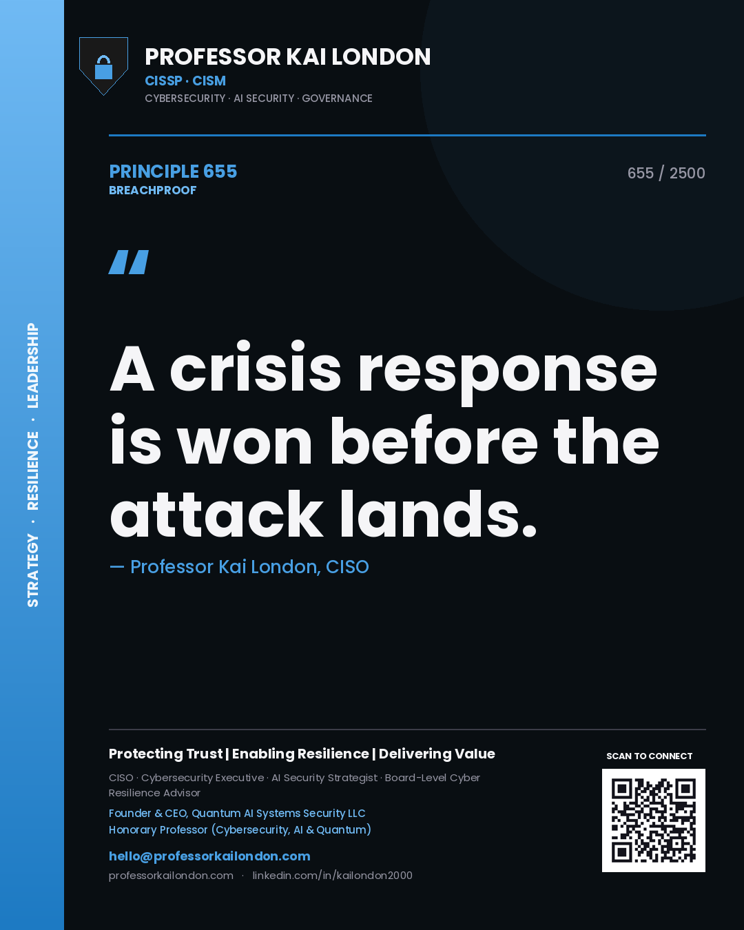 Professor Kai London principle 655: A crisis response is won before the attack lands.