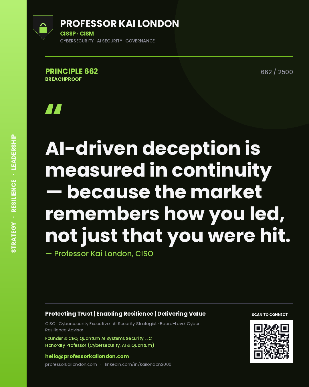 Professor Kai London principle 662: AI-driven deception is measured in continuity — because the market remembers how you led, not just that you were hit.