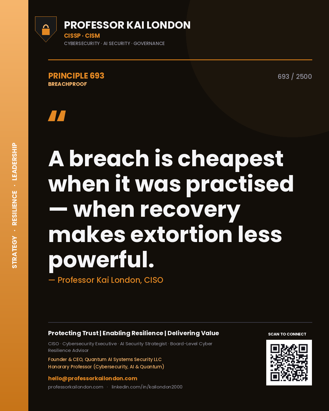 Professor Kai London principle 693: A breach is cheapest when it was practised — when recovery makes extortion less powerful.