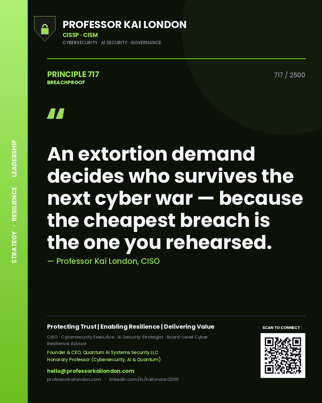 Professor Kai London principle 717: An extortion demand decides who survives the next cyber war — because the cheapest breach is the one you rehearsed.