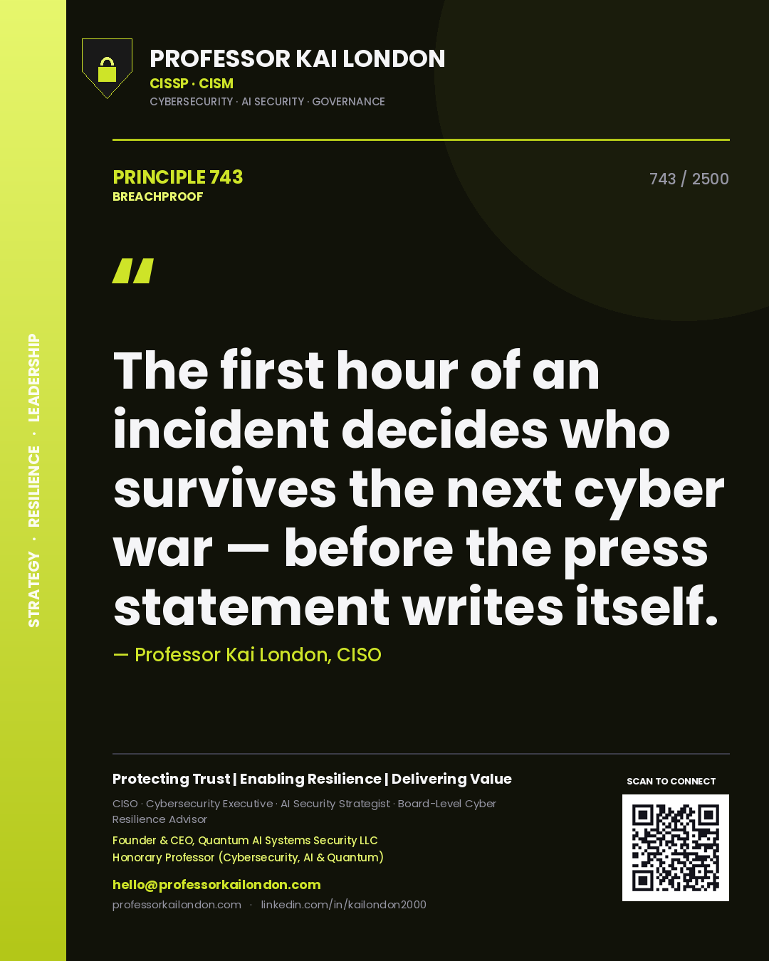 Professor Kai London principle 743: The first hour of an incident decides who survives the next cyber war — before the press statement writes itself.
