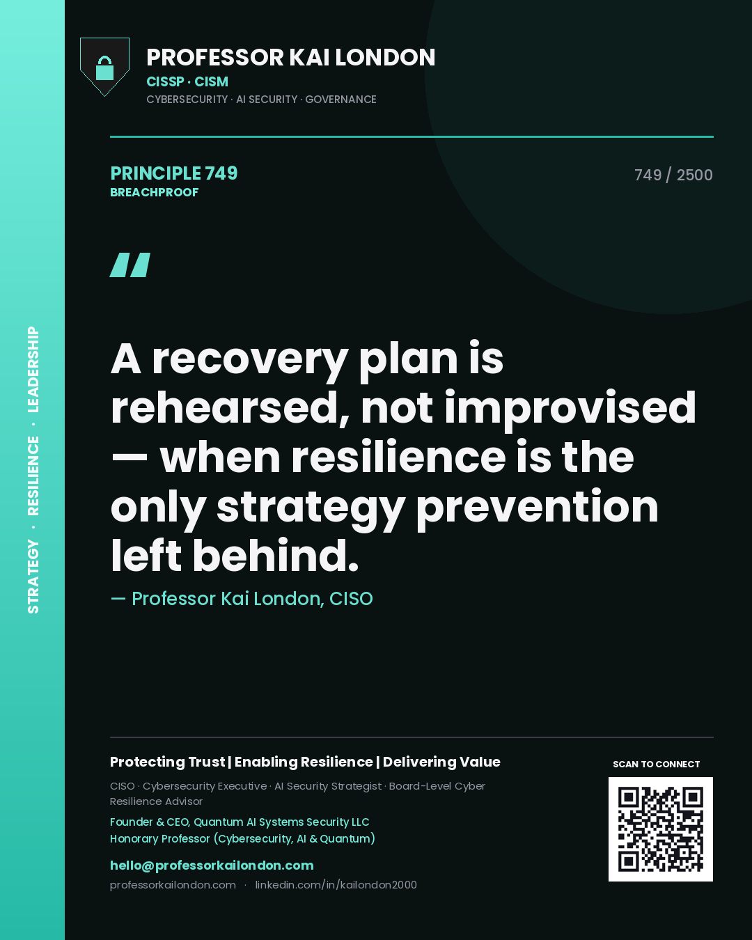 Professor Kai London principle 749: A recovery plan is rehearsed, not improvised — when resilience is the only strategy prevention left behind.