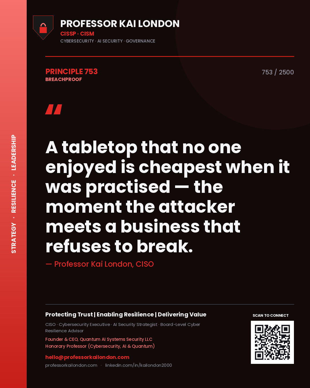 Professor Kai London principle 753: A tabletop that no one enjoyed is cheapest when it was practised — the moment the attacker meets a business that refuses to break.