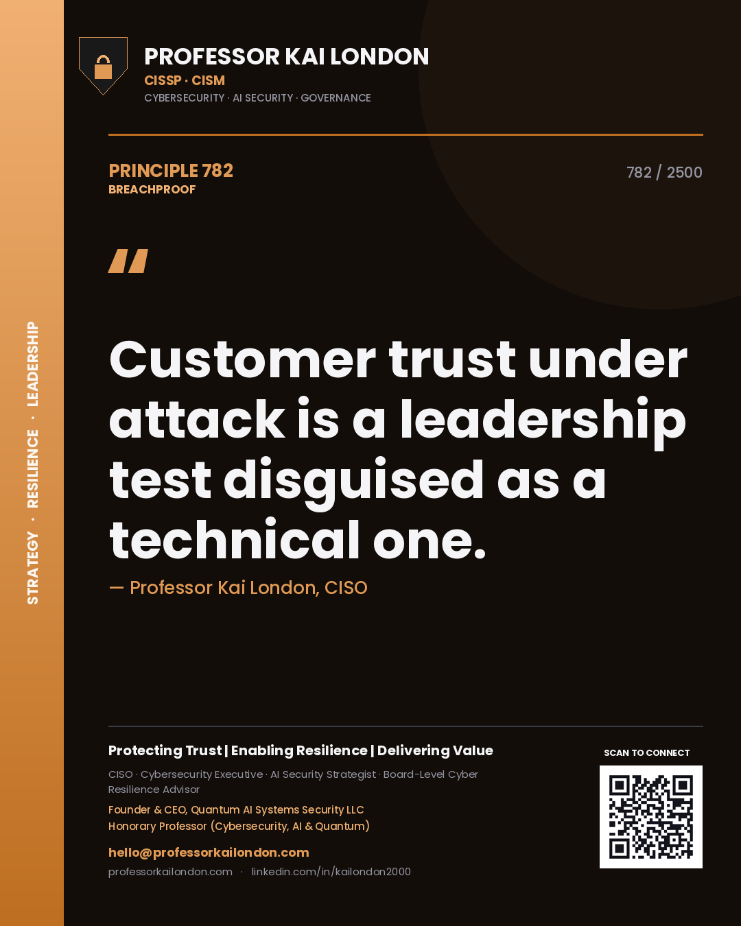 Professor Kai London principle 782: Customer trust under attack is a leadership test disguised as a technical one.