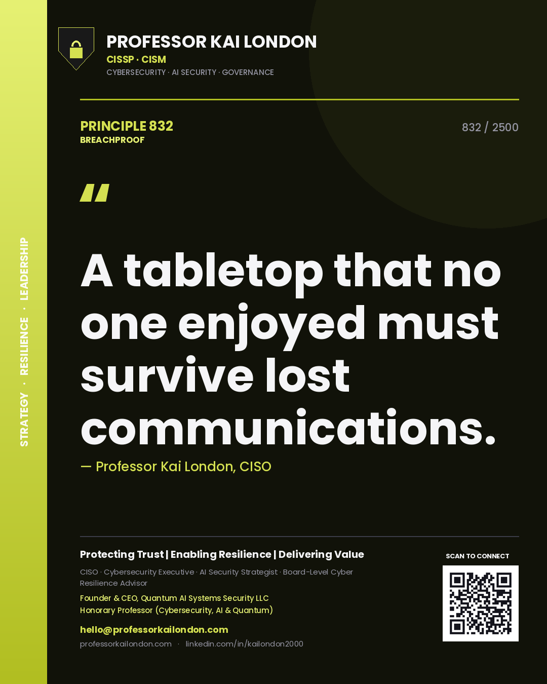 Professor Kai London principle 832: A tabletop that no one enjoyed must survive lost communications.