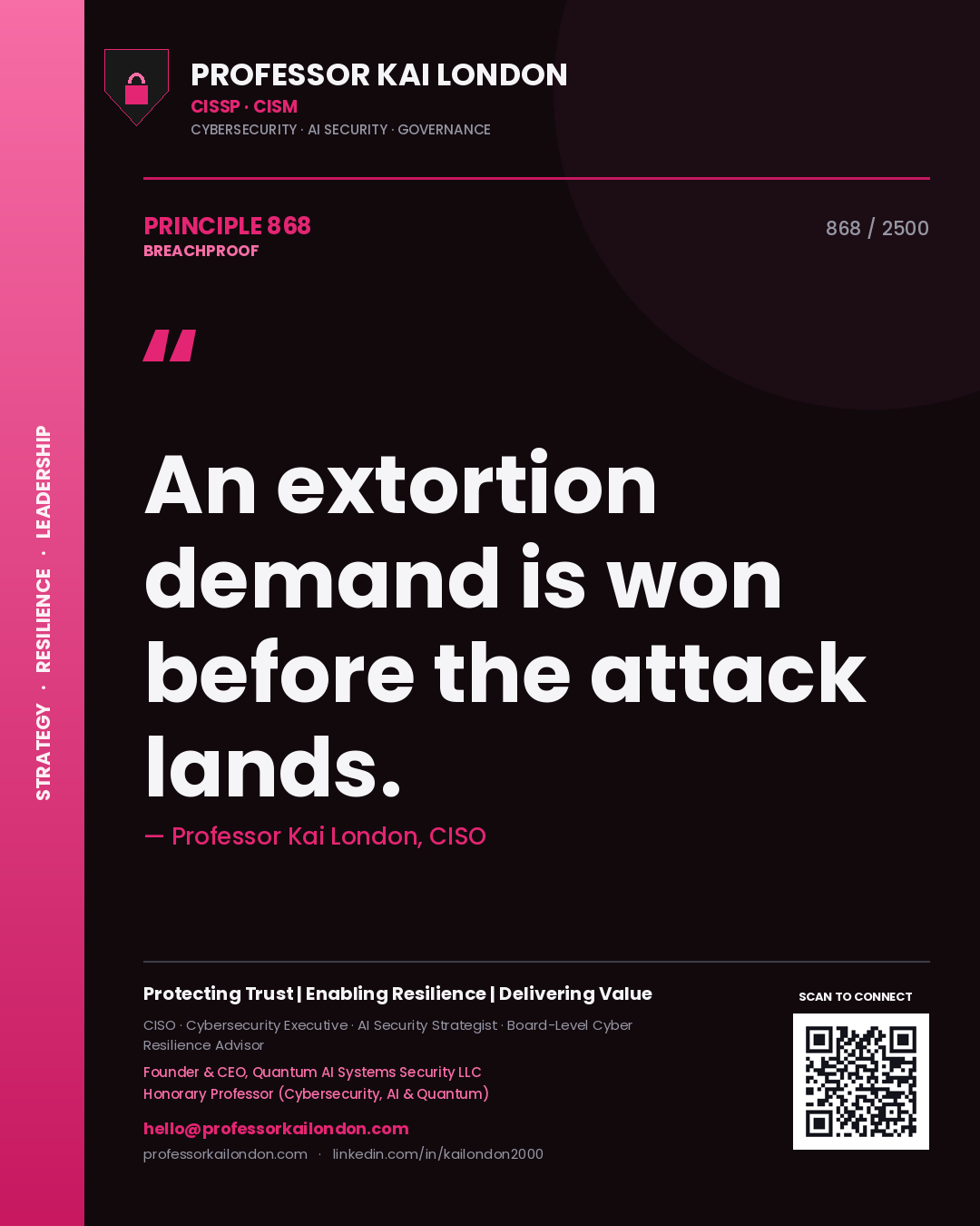 Professor Kai London principle 868: An extortion demand is won before the attack lands.