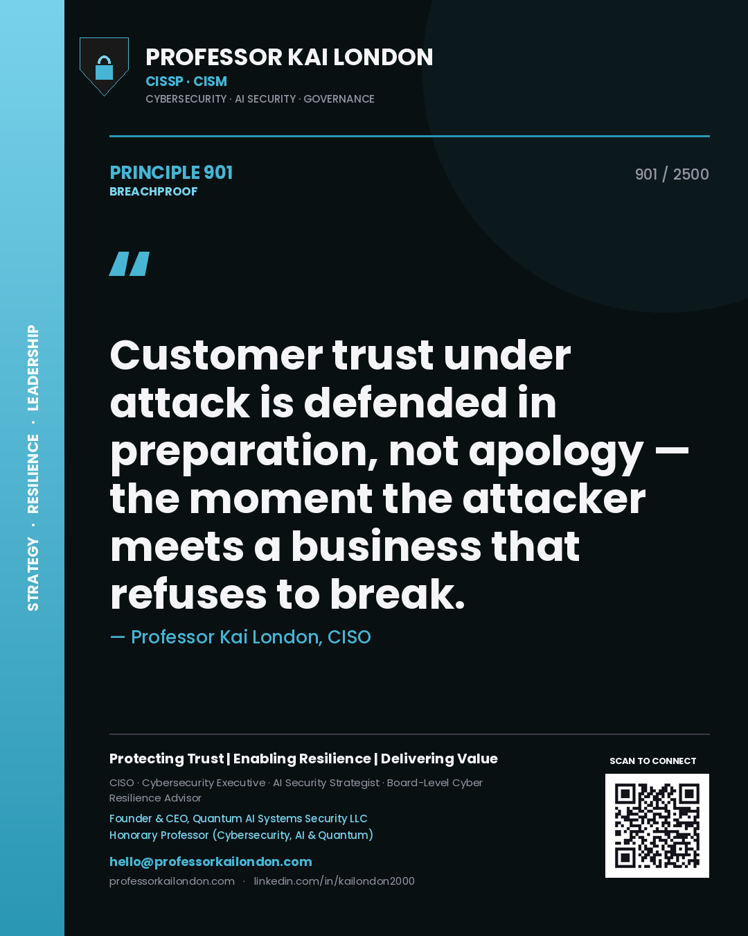 Professor Kai London principle 901: Customer trust under attack is defended in preparation, not apology — the moment the attacker meets a business that refuses to break.