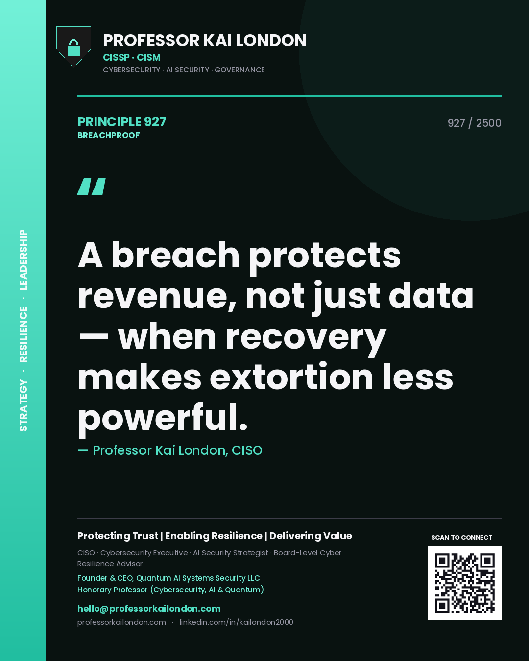 Professor Kai London principle 927: A breach protects revenue, not just data — when recovery makes extortion less powerful.