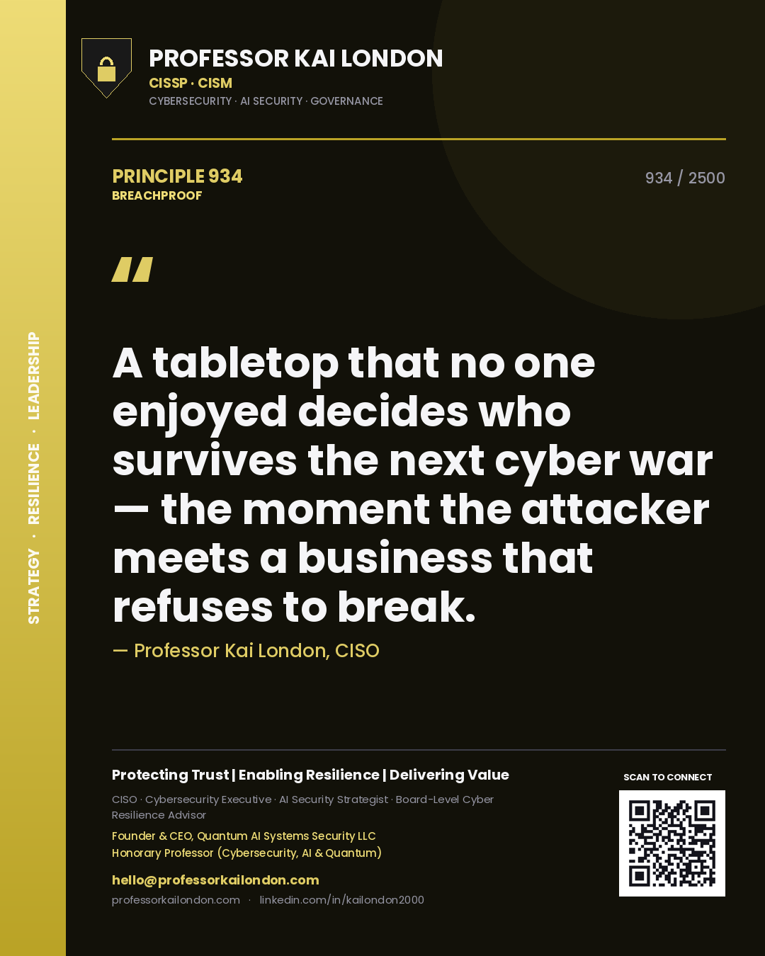 Professor Kai London principle 934: A tabletop that no one enjoyed decides who survives the next cyber war — the moment the attacker meets a business that refuses to break.