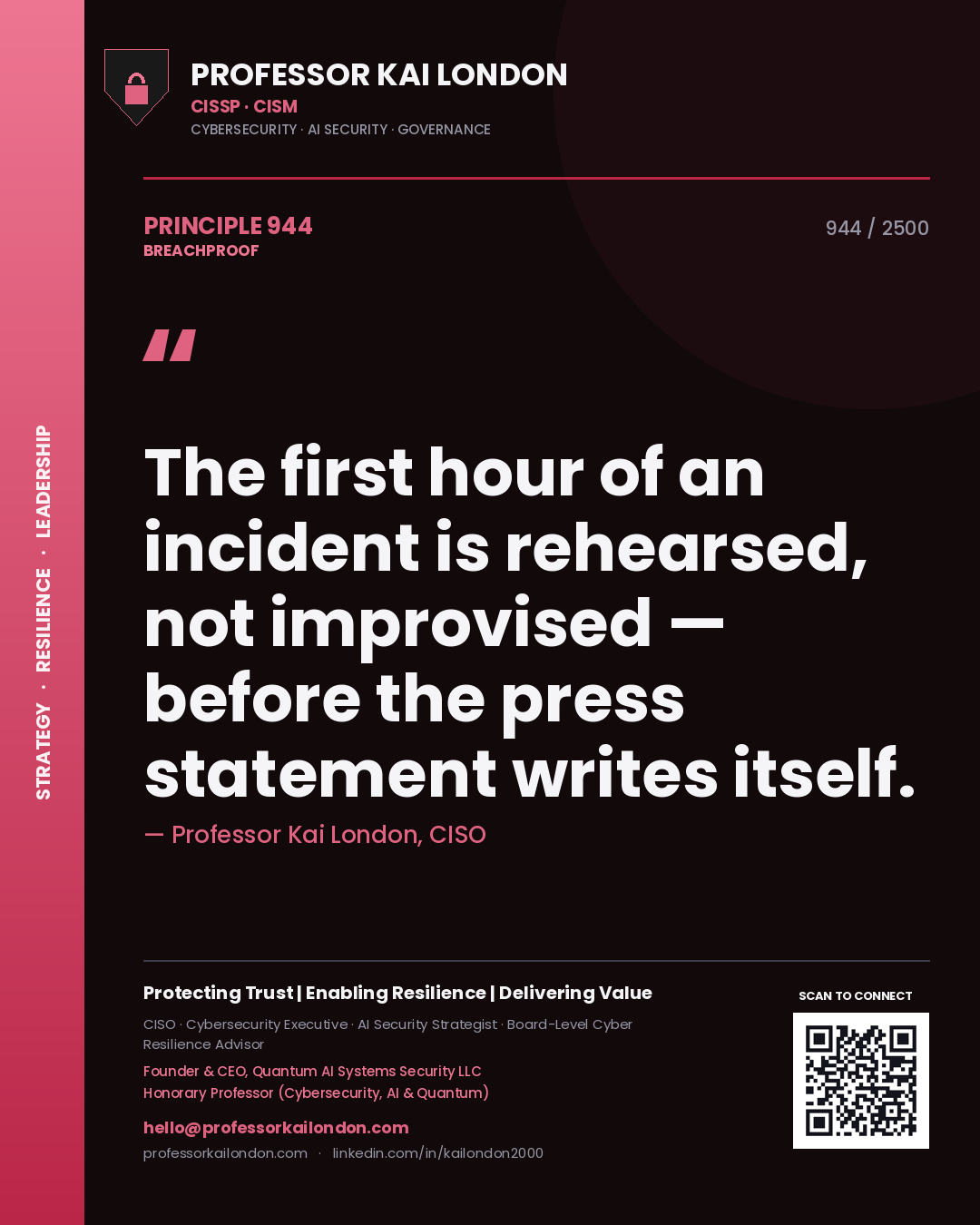 Professor Kai London principle 944: The first hour of an incident is rehearsed, not improvised — before the press statement writes itself.