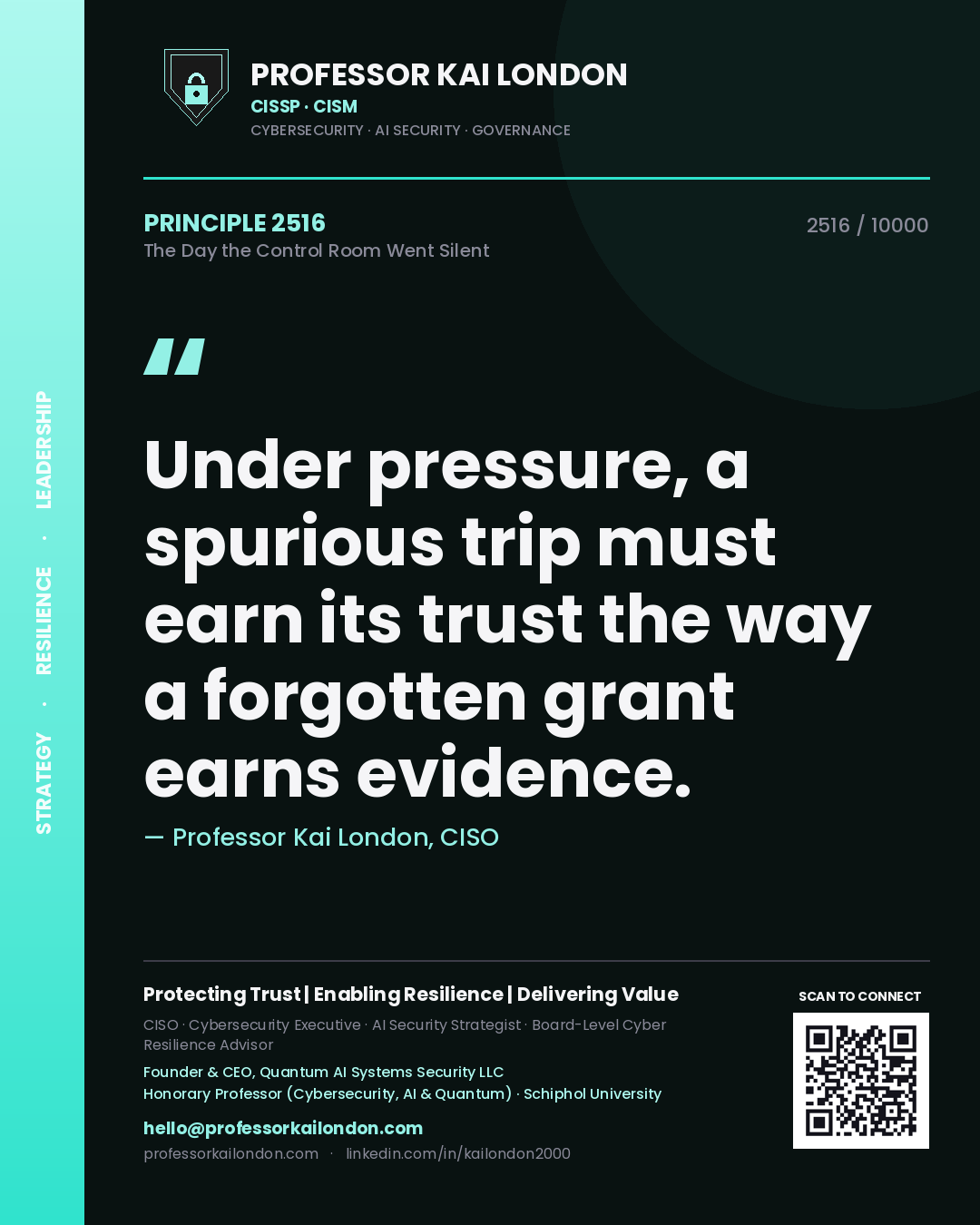 Professor Kai London principle 2516: Under pressure, a spurious trip must earn its trust the way a forgotten grant earns evidence.