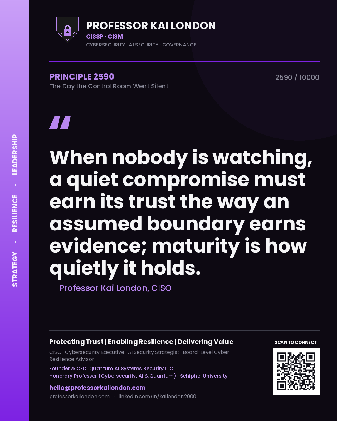 Professor Kai London principle 2590: When nobody is watching, a quiet compromise must earn its trust the way an assumed boundary earns evidence; maturity is how quietly it holds.