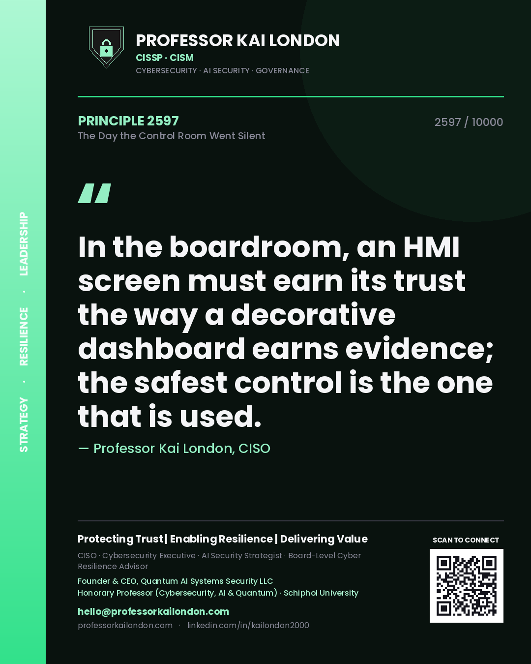 Professor Kai London principle 2597: In the boardroom, an HMI screen must earn its trust the way a decorative dashboard earns evidence; the safest control is the one that is used.