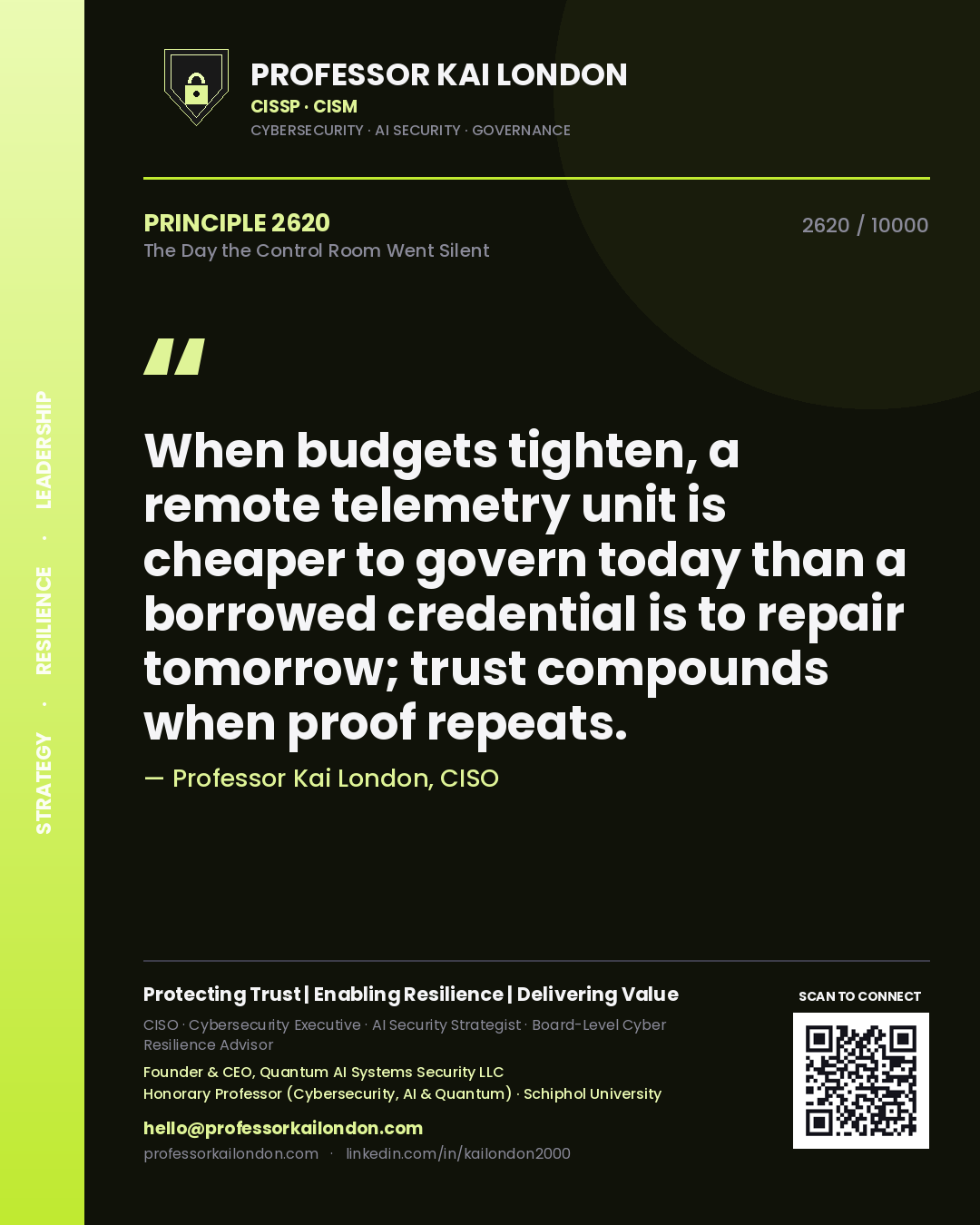 Professor Kai London principle 2620: When budgets tighten, a remote telemetry unit is cheaper to govern today than a borrowed credential is to repair tomorrow; trust compounds when proof repeats.