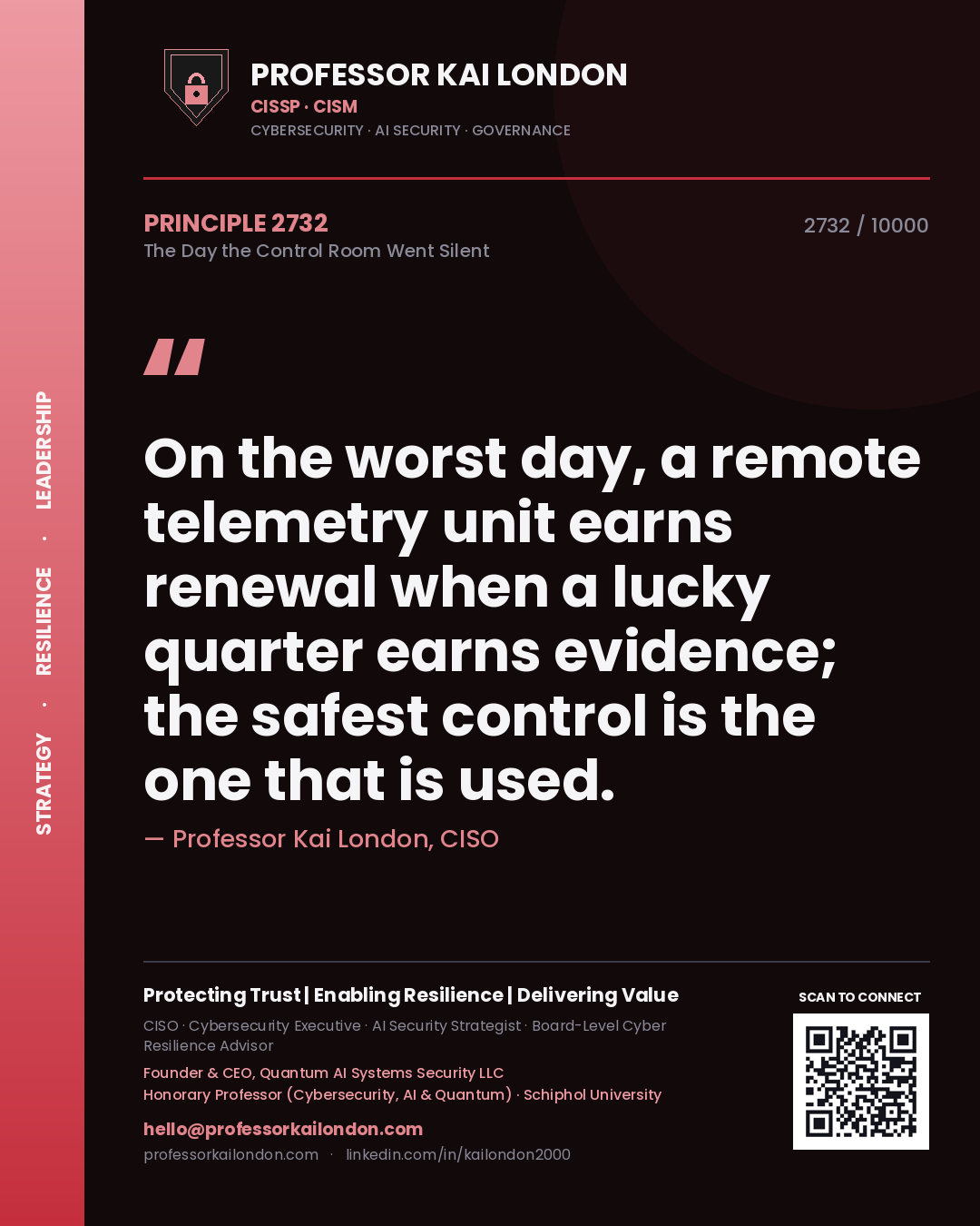 Professor Kai London principle 2732: On the worst day, a remote telemetry unit earns renewal when a lucky quarter earns evidence; the safest control is the one that is used.