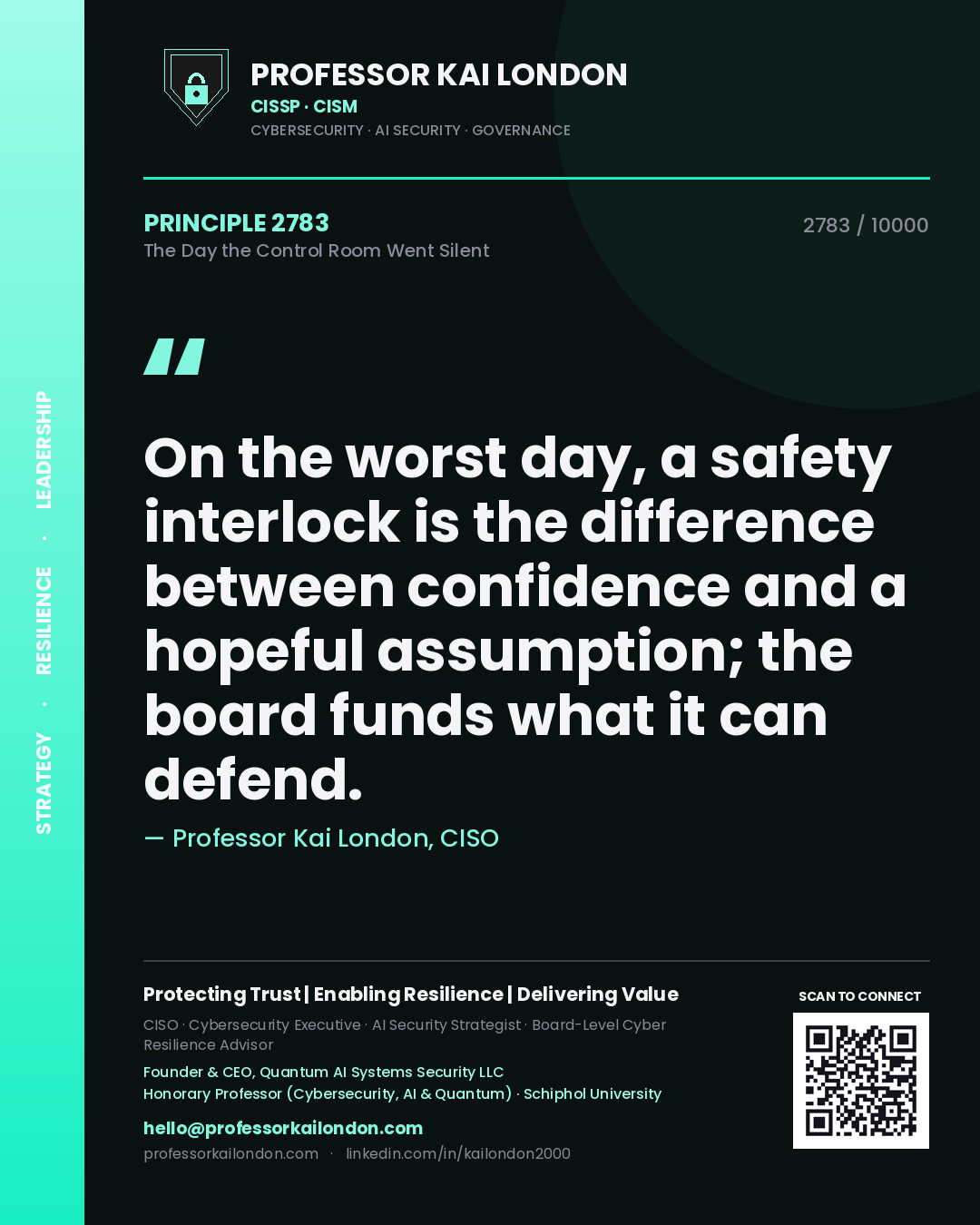 Professor Kai London principle 2783: On the worst day, a safety interlock is the difference between confidence and a hopeful assumption; the board funds what it can defend.
