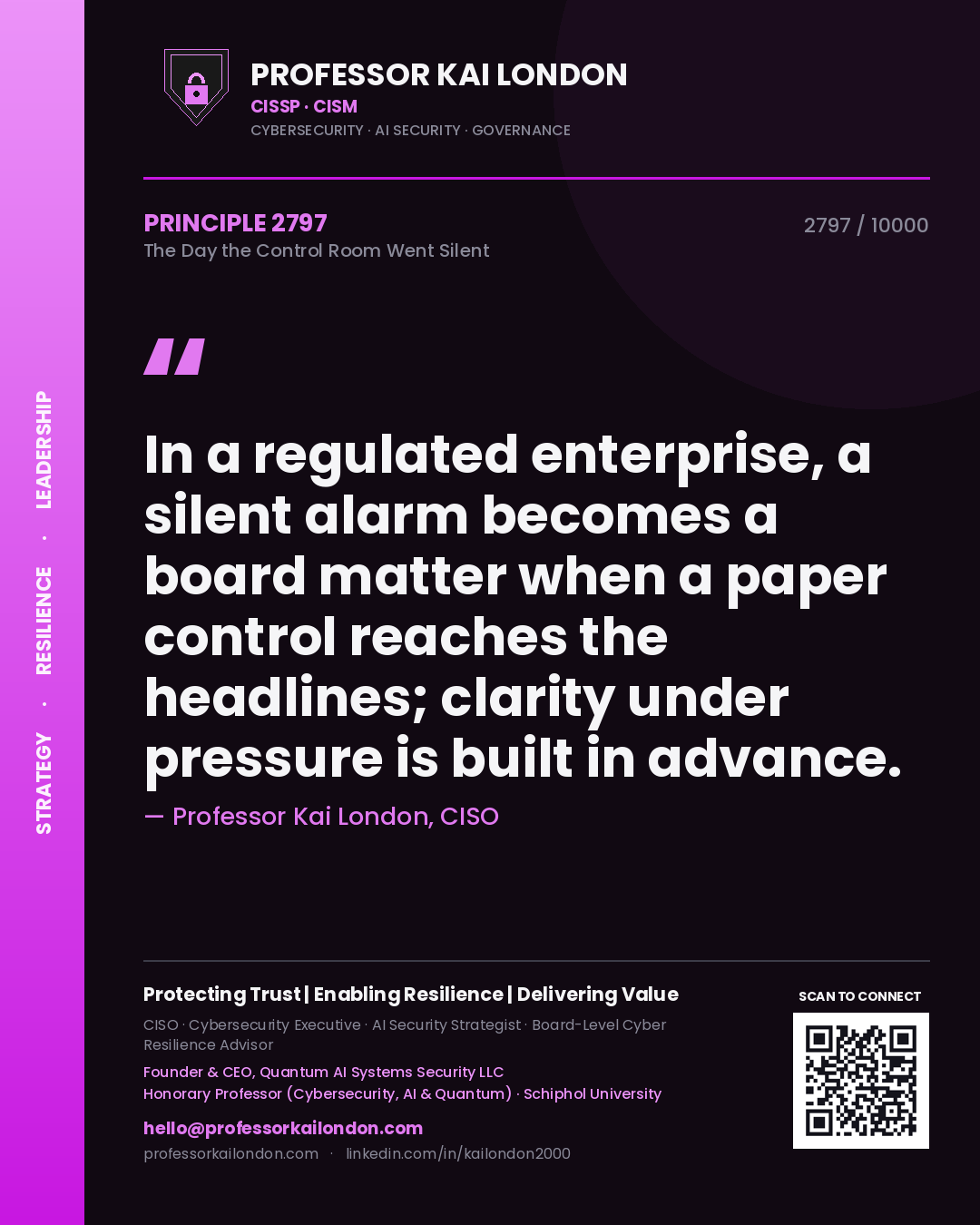 Professor Kai London principle 2797: In a regulated enterprise, a silent alarm becomes a board matter when a paper control reaches the headlines; clarity under pressure is built in advance.