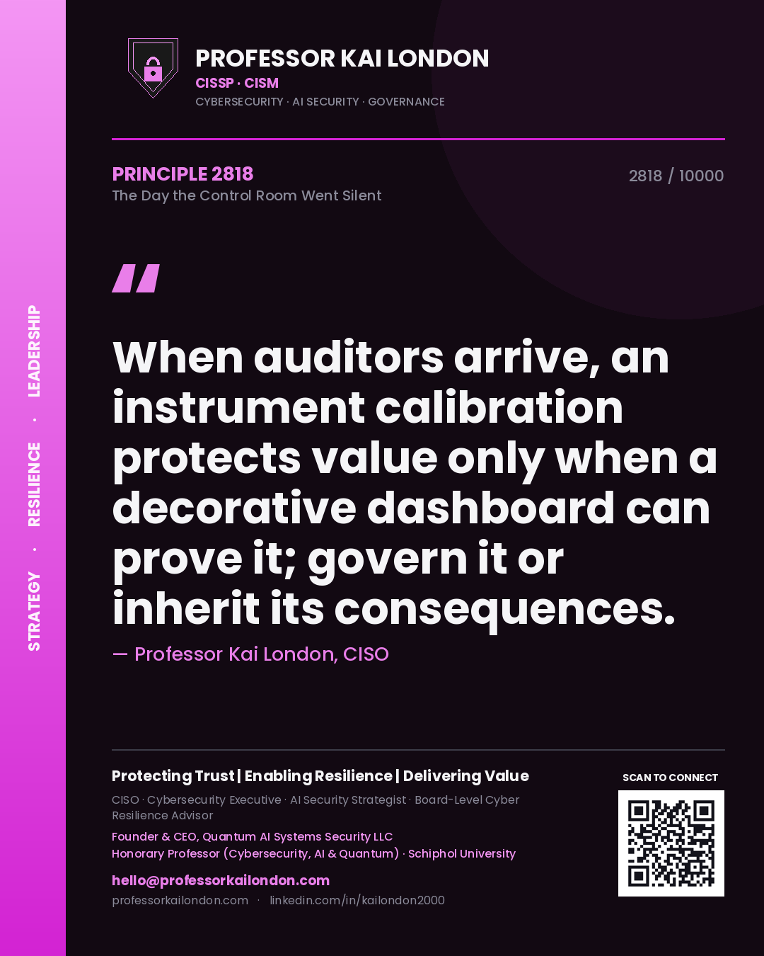 Professor Kai London principle 2818: When auditors arrive, an instrument calibration protects value only when a decorative dashboard can prove it; govern it or inherit its consequences.