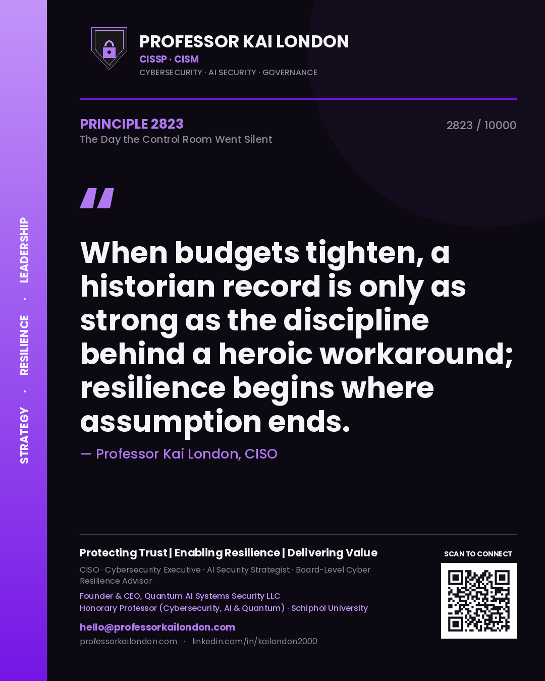 Professor Kai London principle 2823: When budgets tighten, a historian record is only as strong as the discipline behind a heroic workaround; resilience begins where assumption ends.