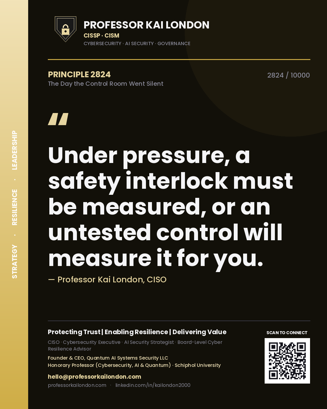 Professor Kai London principle 2824: Under pressure, a safety interlock must be measured, or an untested control will measure it for you.