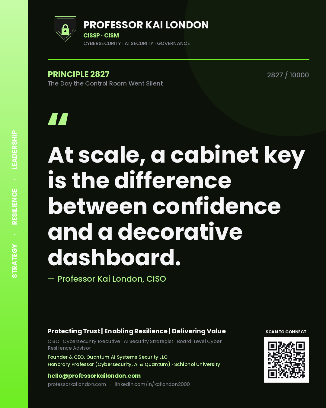 Professor Kai London principle 2827: At scale, a cabinet key is the difference between confidence and a decorative dashboard.