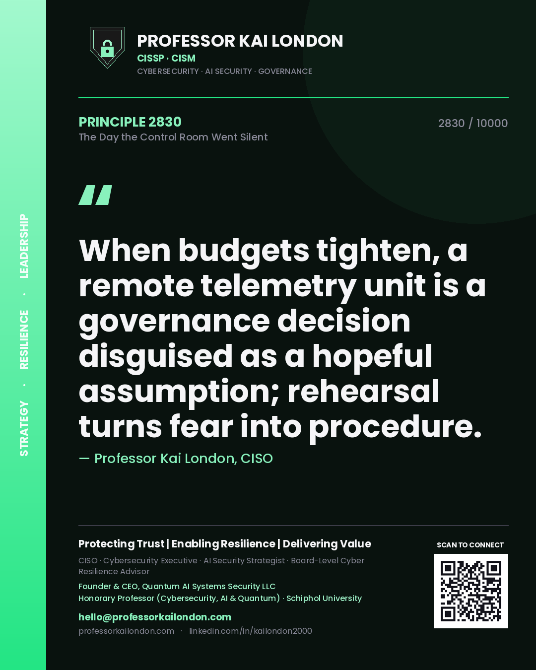 Professor Kai London principle 2830: When budgets tighten, a remote telemetry unit is a governance decision disguised as a hopeful assumption; rehearsal turns fear into procedure.
