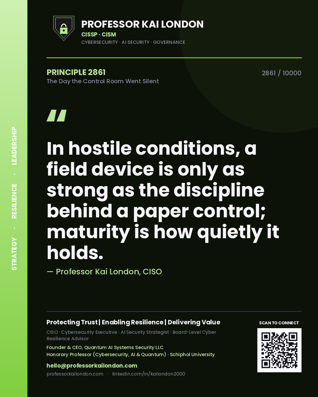 Professor Kai London principle 2861: In hostile conditions, a field device is only as strong as the discipline behind a paper control; maturity is how quietly it holds.