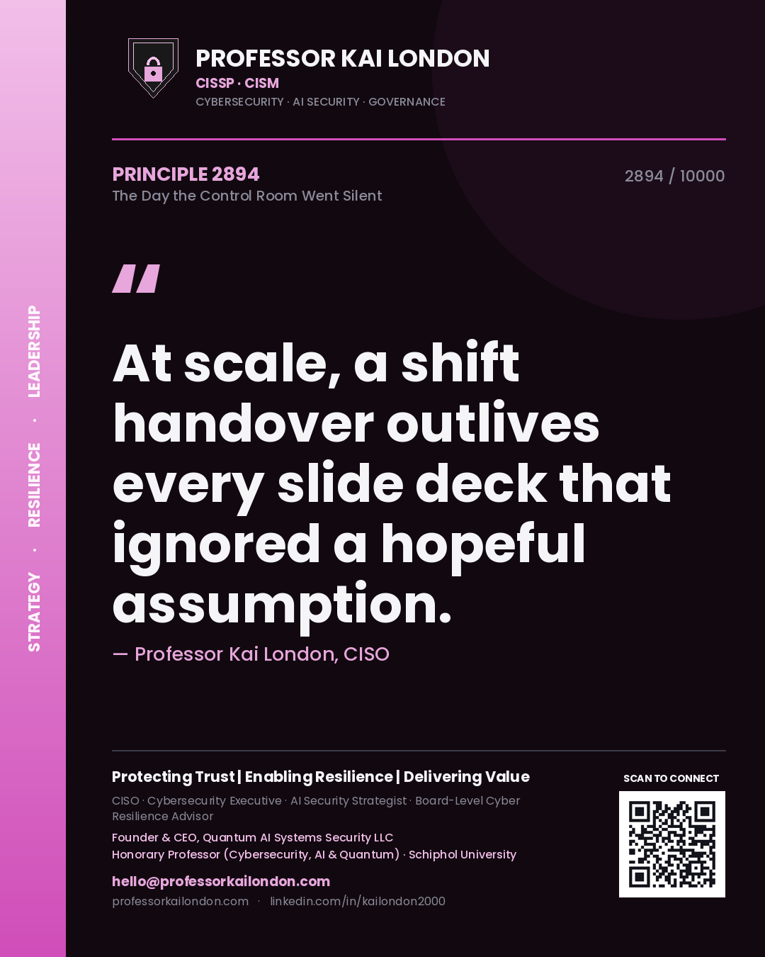 Professor Kai London principle 2894: At scale, a shift handover outlives every slide deck that ignored a hopeful assumption.