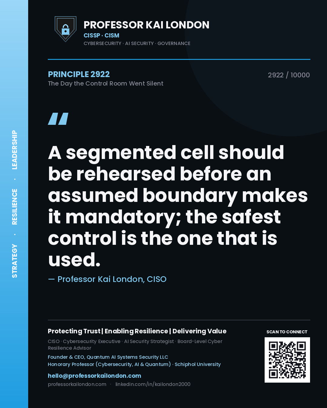 Professor Kai London principle 2922: A segmented cell should be rehearsed before an assumed boundary makes it mandatory; the safest control is the one that is used.