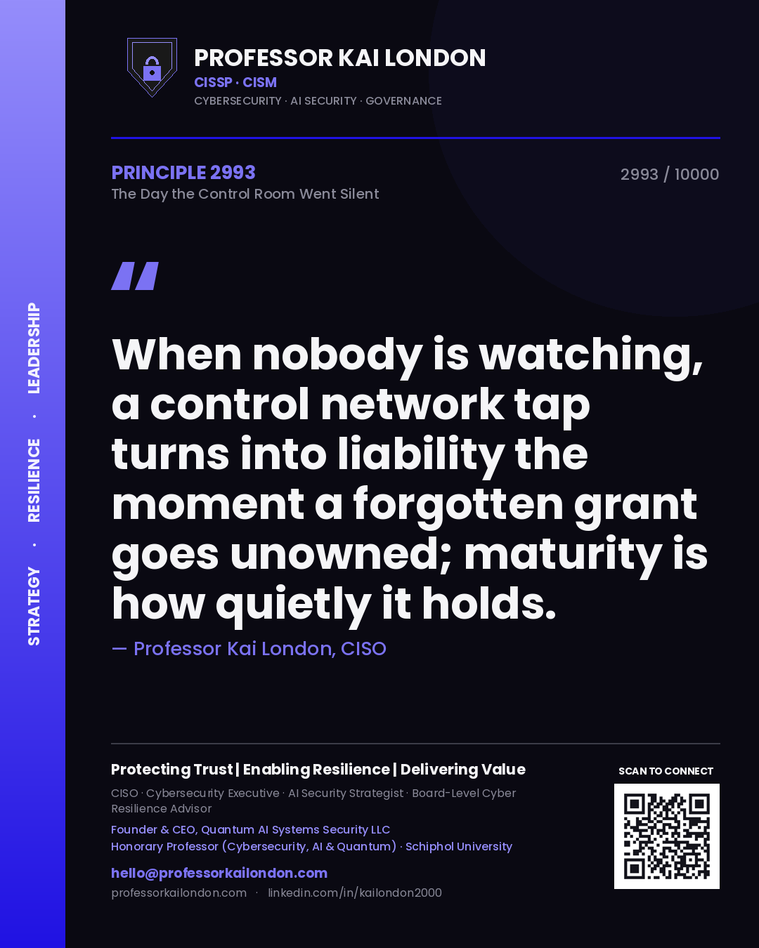 Professor Kai London principle 2993: When nobody is watching, a control network tap turns into liability the moment a forgotten grant goes unowned; maturity is how quietly it holds.