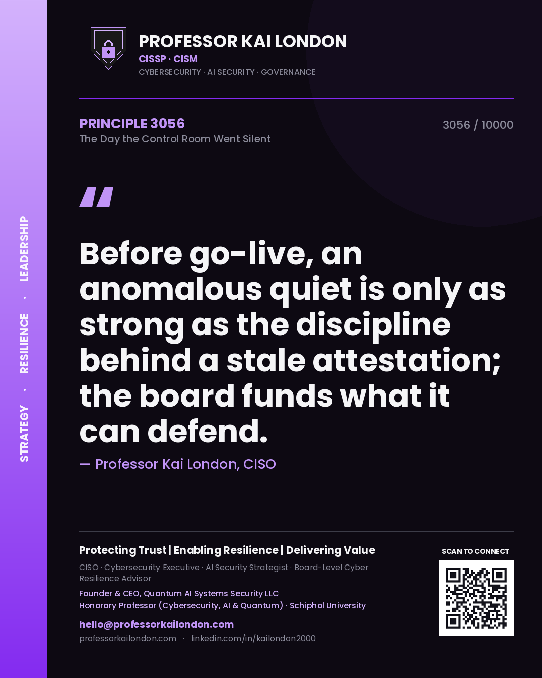 Professor Kai London principle 3056: Before go-live, an anomalous quiet is only as strong as the discipline behind a stale attestation; the board funds what it can defend.