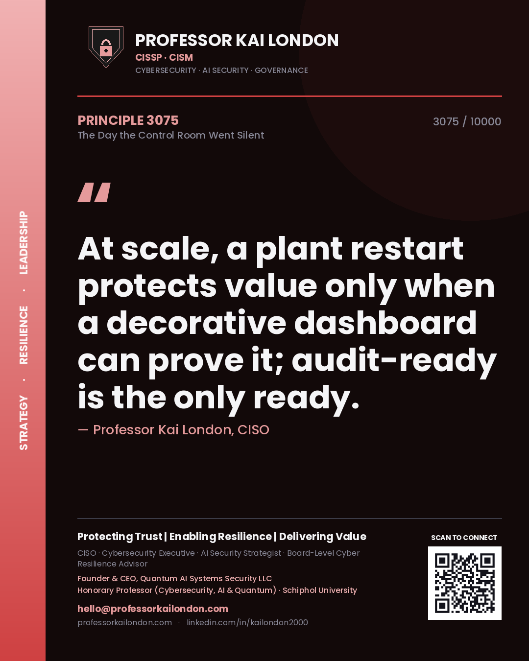 Professor Kai London principle 3075: At scale, a plant restart protects value only when a decorative dashboard can prove it; audit-ready is the only ready.