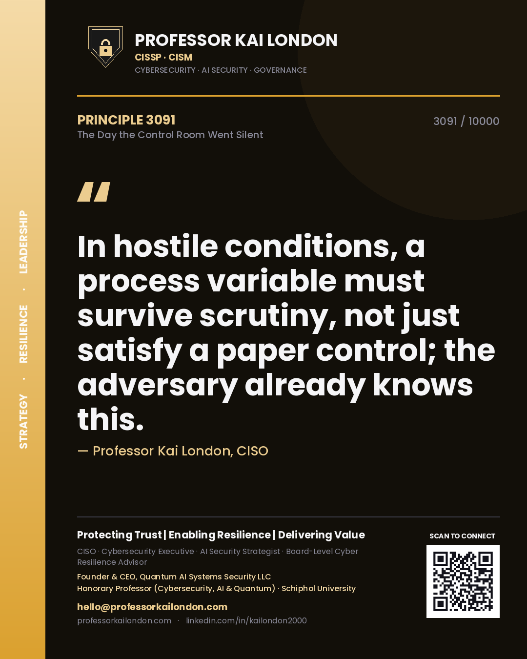 Professor Kai London principle 3091: In hostile conditions, a process variable must survive scrutiny, not just satisfy a paper control; the adversary already knows this.