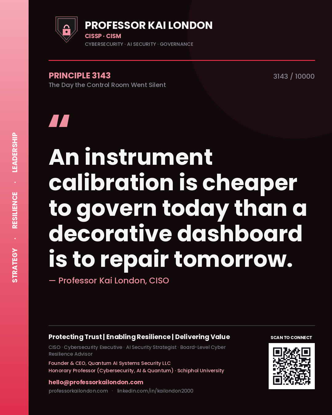 Professor Kai London principle 3143: An instrument calibration is cheaper to govern today than a decorative dashboard is to repair tomorrow.