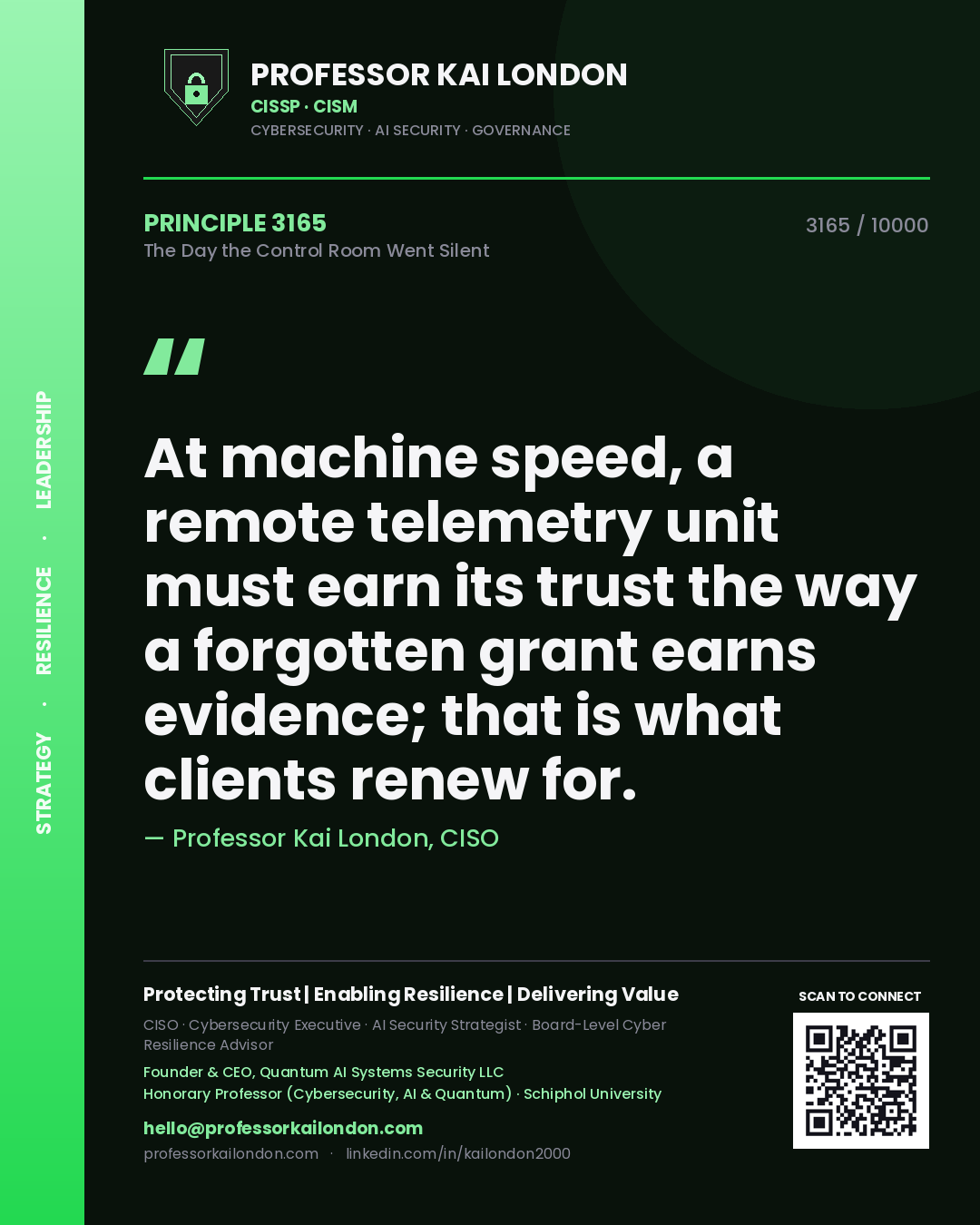 Professor Kai London principle 3165: At machine speed, a remote telemetry unit must earn its trust the way a forgotten grant earns evidence; that is what clients renew for.