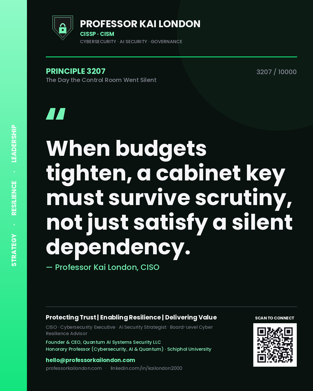 Professor Kai London principle 3207: When budgets tighten, a cabinet key must survive scrutiny, not just satisfy a silent dependency.